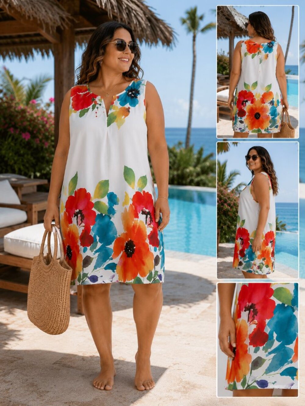 Emery Rose 4XL Floral Swim Cover Up Dress Beach Resort Tropical Vacation